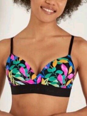 VS PINK Wear Everywhere Wireless Lightly Lined Bra Green Tropical (32A) EUC